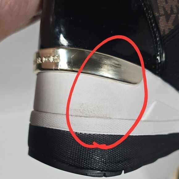 Michael Kors Liv Wedge Booties Womens 5 Black Brown‎ Monogram Soft Knit - Picture 12 of 12